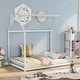 preview thumbnail 1 of 38, Semi-Enclosed House Bed for Kids, Full Size Floor Bed with Roof, Playhouse Design, Solid Pine Wood Frame, No Slats White - Full