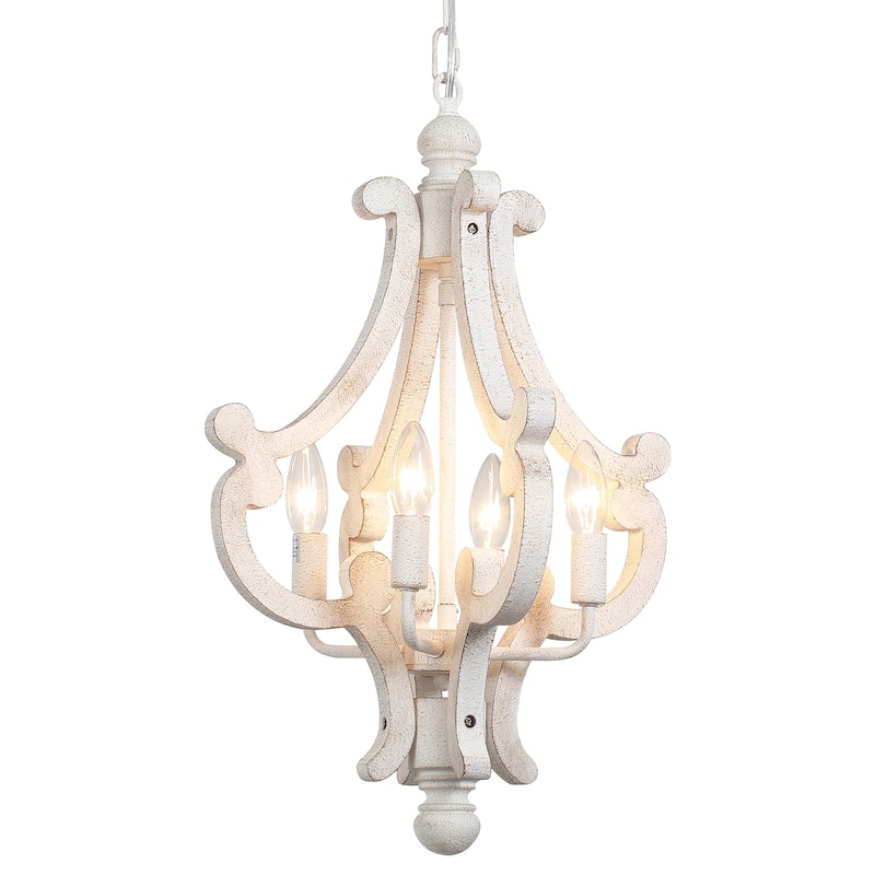 4-Light 14.56-inch Wooden Lantern Rustic Chandeliers for Entryway Hallway