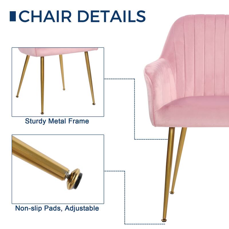 Velvet Accent Dining Chairs with Gold Metal Legs Set of 2