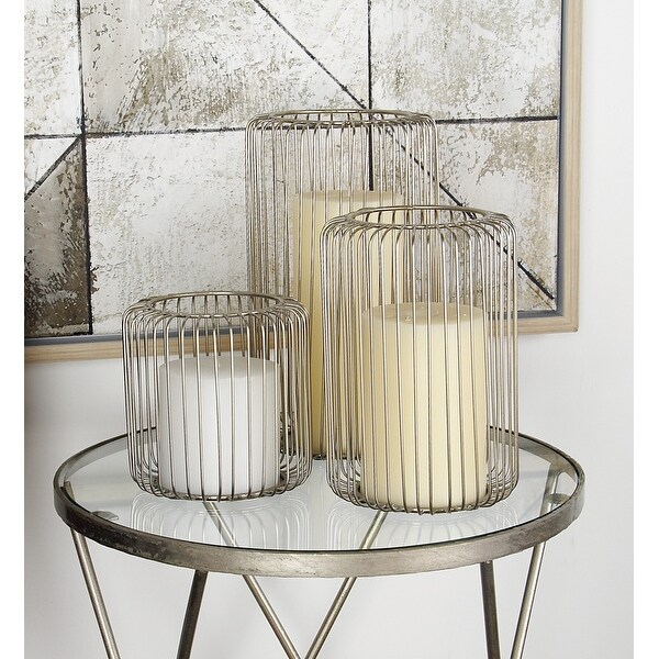 Silver Metal Cage Style Decorative Indoor Outdoor Candle Lantern Set of 3 S 3 6