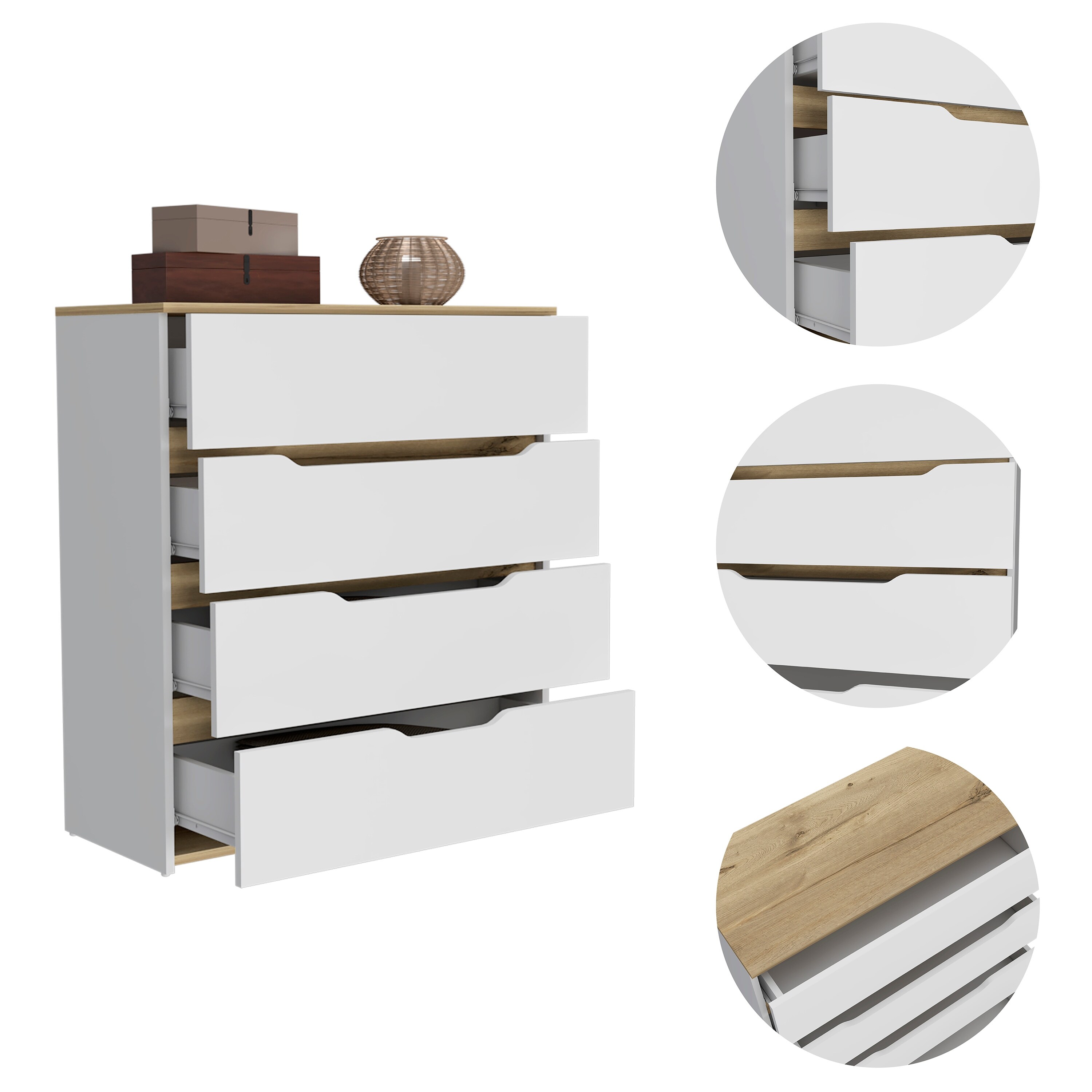 Storage Dresser,Wooden Accent Chest with Superior Top and Four Drawers