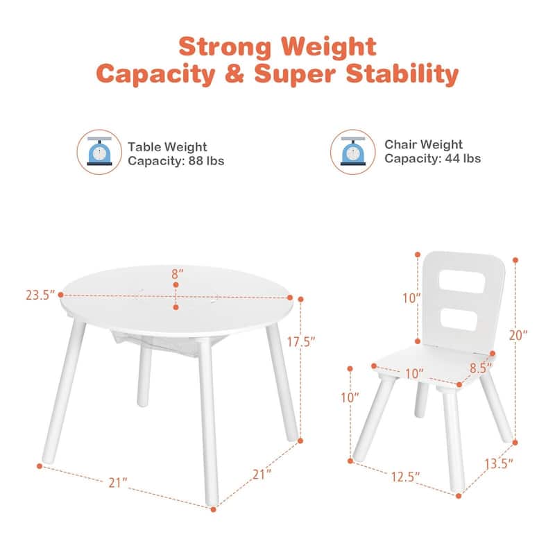 Wood Activity Kids Table and Chair Set with Center Mesh Storage for Snack Time and Homework - 23.5" x 23.5" x 17.5" (L x W x H)