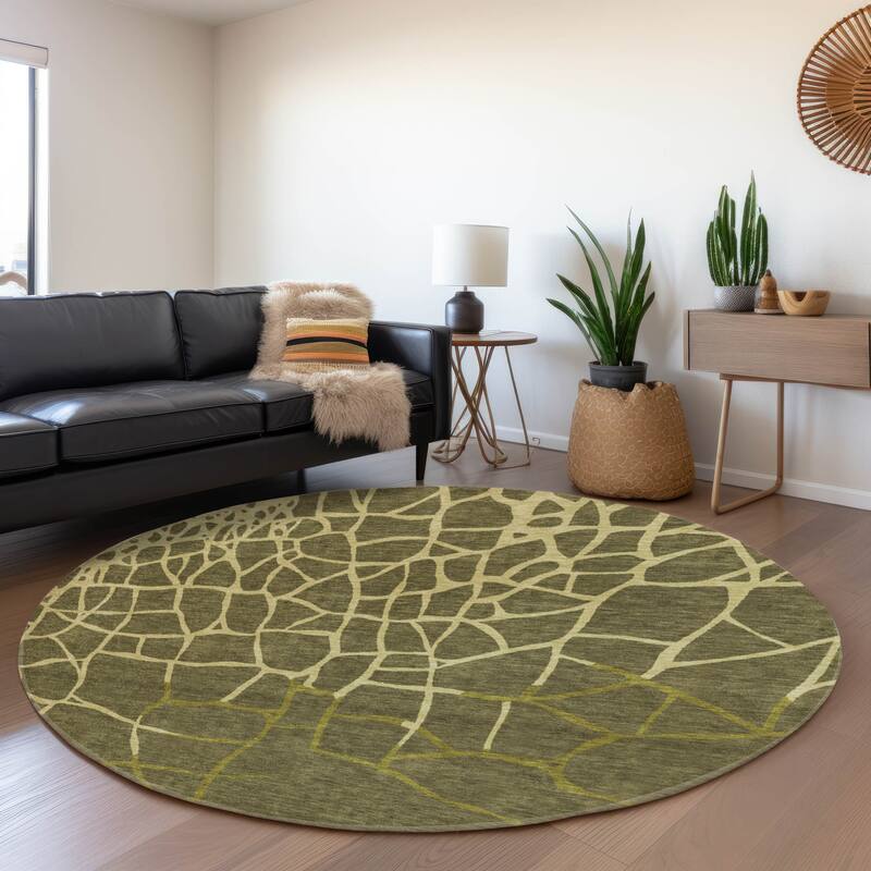 Premium Washable Super Soft Contemporary Webby Mayfield Rug - Olive - 8' x 8'