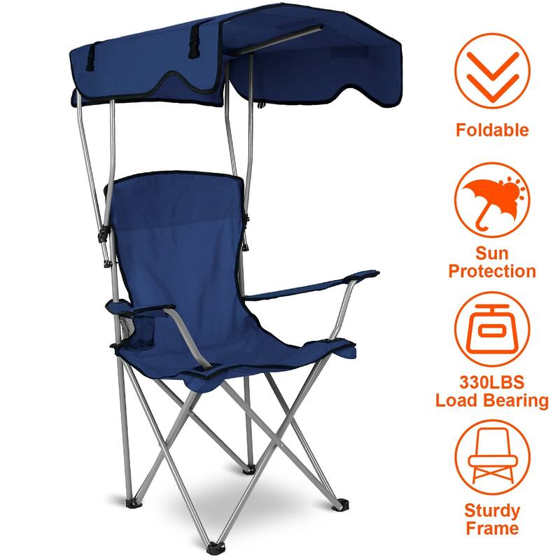 Foldable Beach Canopy Chair With Sun Shade Cup Holder 330LBS