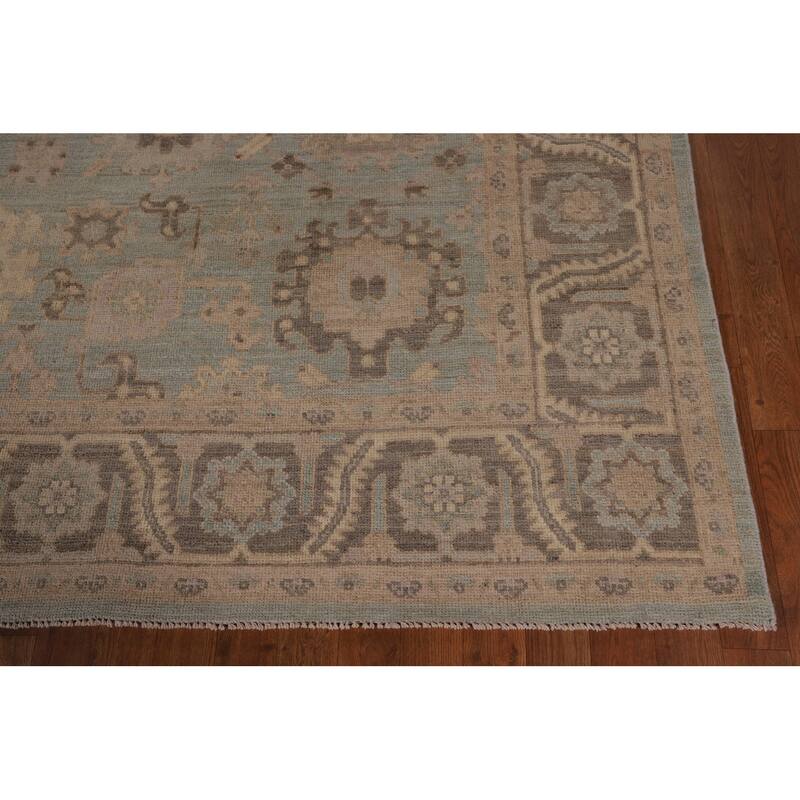 Vegetable Dye Oushak Area Rug Hand-Knotted Blue Wool Carpet - 8'3" x 10'0"
