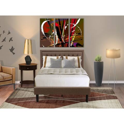 2 Piece Bed Set -Bed with Brown Linen Fabric Button Tufted Headboard - 1 Night Stand (Bed Size Options)
