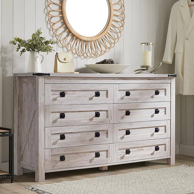 Farmhouse 8 Drawers Wood Dresser Chests, Rustic Chset of Drawers