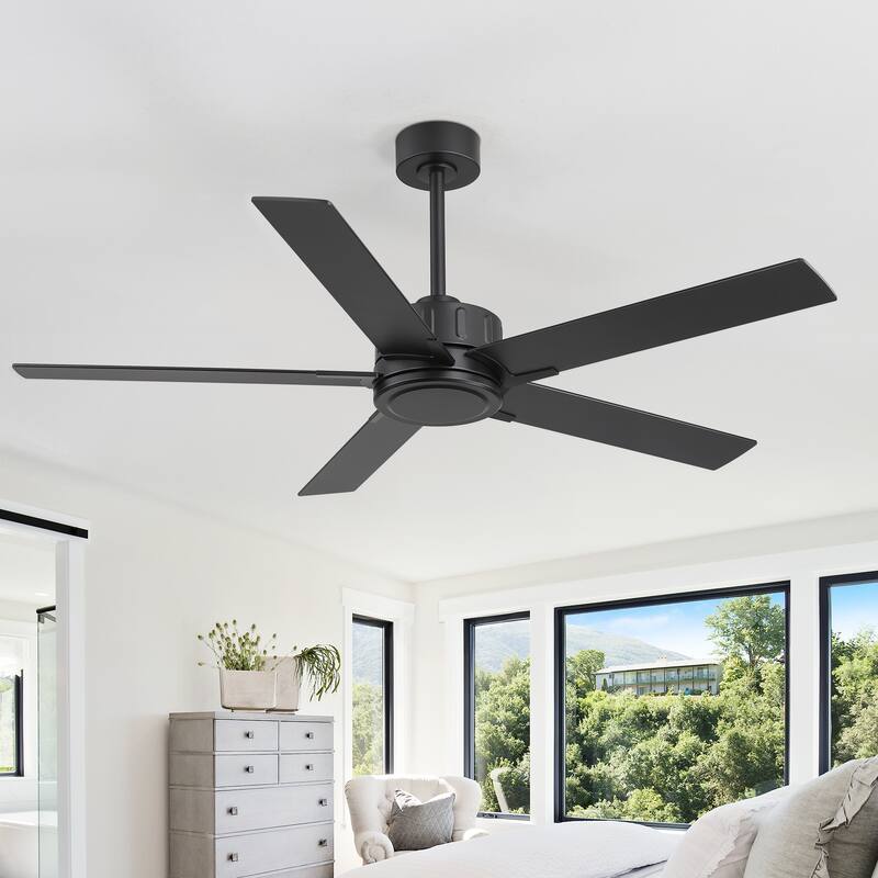 56-Inch Matte Black Ceiling Fan with Remote Control,DC Motor, 6-Speed Reversible Indoor Ceiling Fan with Dual-Finish Blades - Matte Black