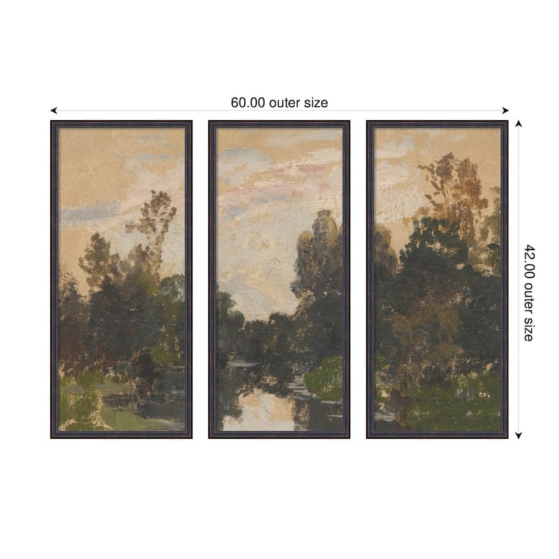 Kate and Laurel Landscape by the River Barycz Adolf Dressier 3 Piece Framed Wall Art Print Set by Nostalgia Prints