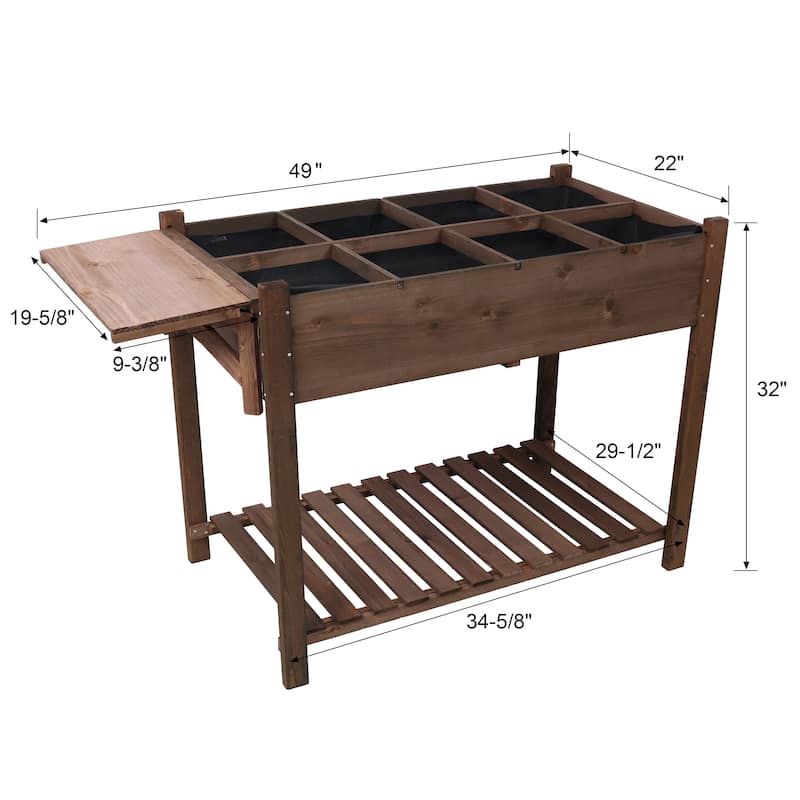 8-Grid Wooden Raised Garden Bed with Foldable Ledge and Fabric Liner for Healthy Plants - 49” x 22” x 32”
