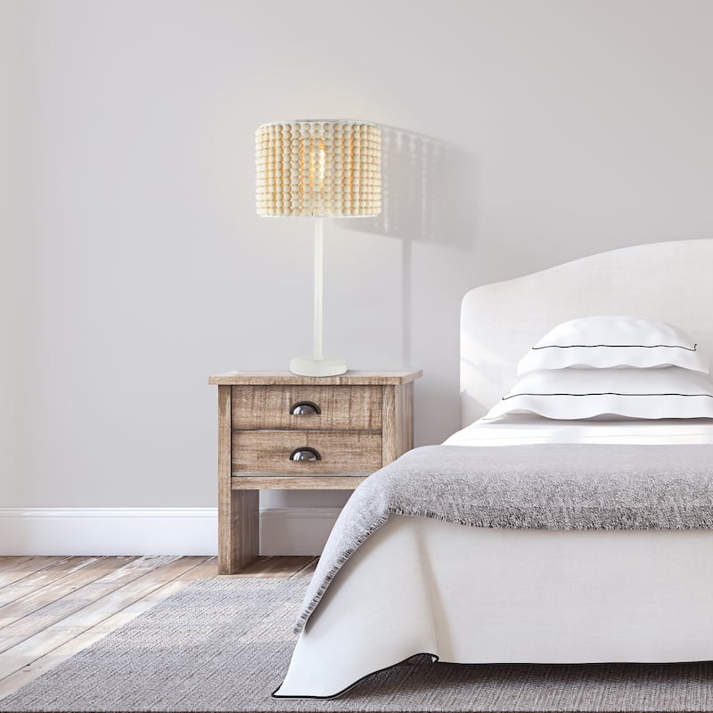 Delilah River of Goods White Metal and Tan Wood 25-Inch Table Lamp - 12.75" x 12.75" x 25.25"