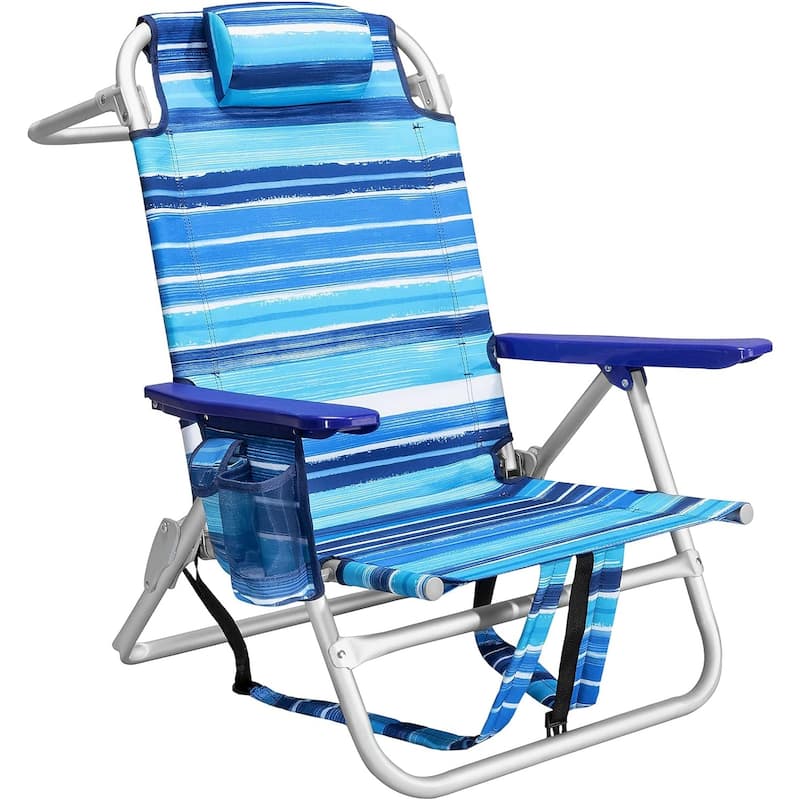 BOSSIN Backpack Beach Chairs for Adults,Adjustable high Beach Lounge Chairs with Towel Rack for Outdoor,Travel - Light Blue