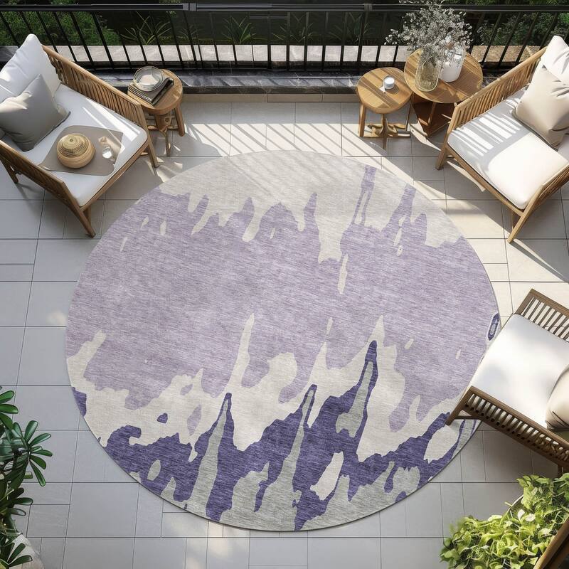 Machine Washable Indoor/ Outdoor Modern Abstract Chantille Rug - Purple - 8' x 8'