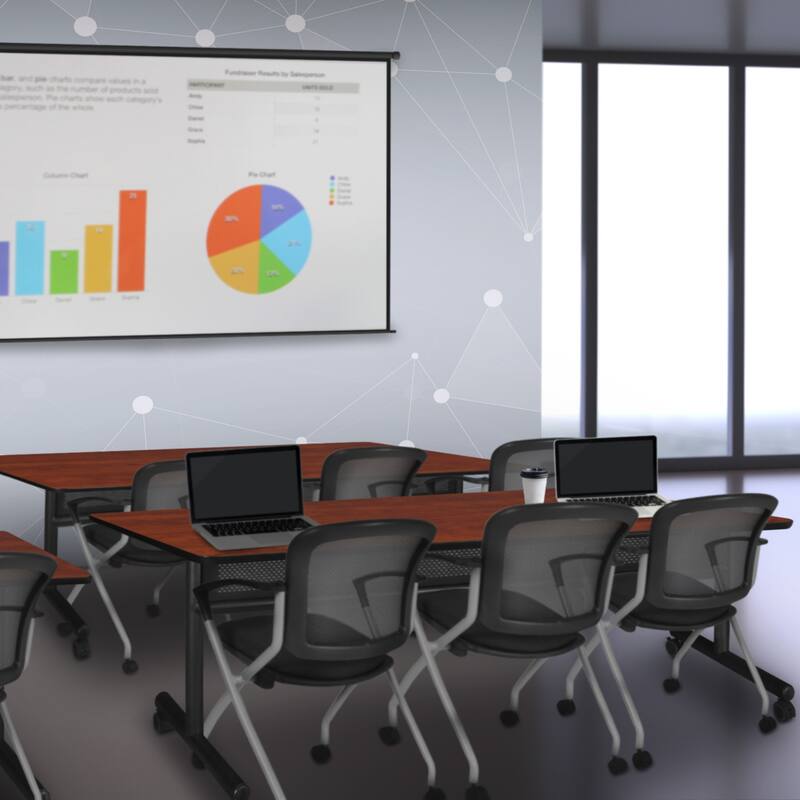 84" x 24" Flip Top Mobile Training Table with Modesty Panel- Cherry and 3 Nesting Chairs