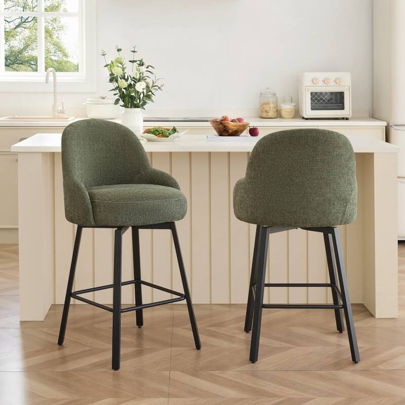 Spruce & Spring Amari Swivel Upholstered Counter Bar Stool with Thickened Cushion - Set of 4 - Moss green