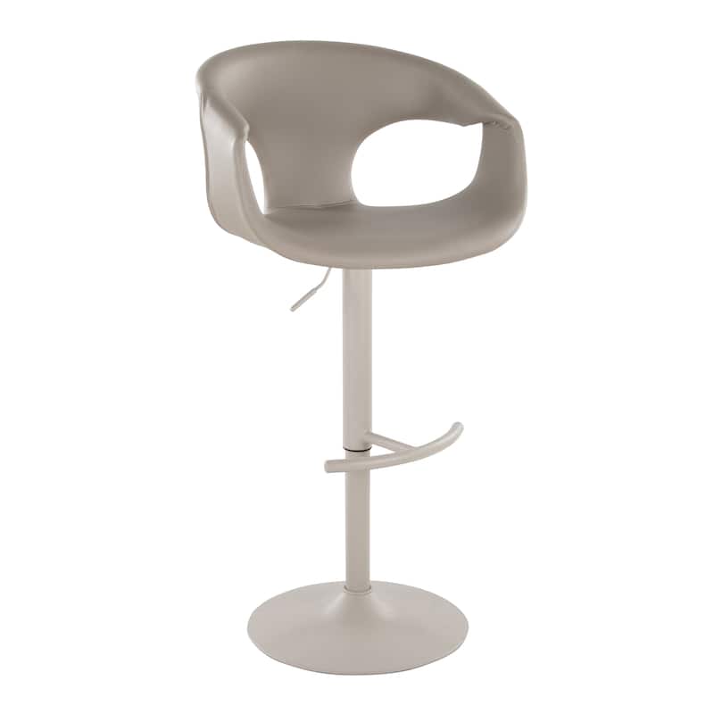 Porch & Den Saurya Adjustable Bar Stool with Rounded T Footrest (Set of 2) - Light Grey Faux Leather/Pearl Grey Metal