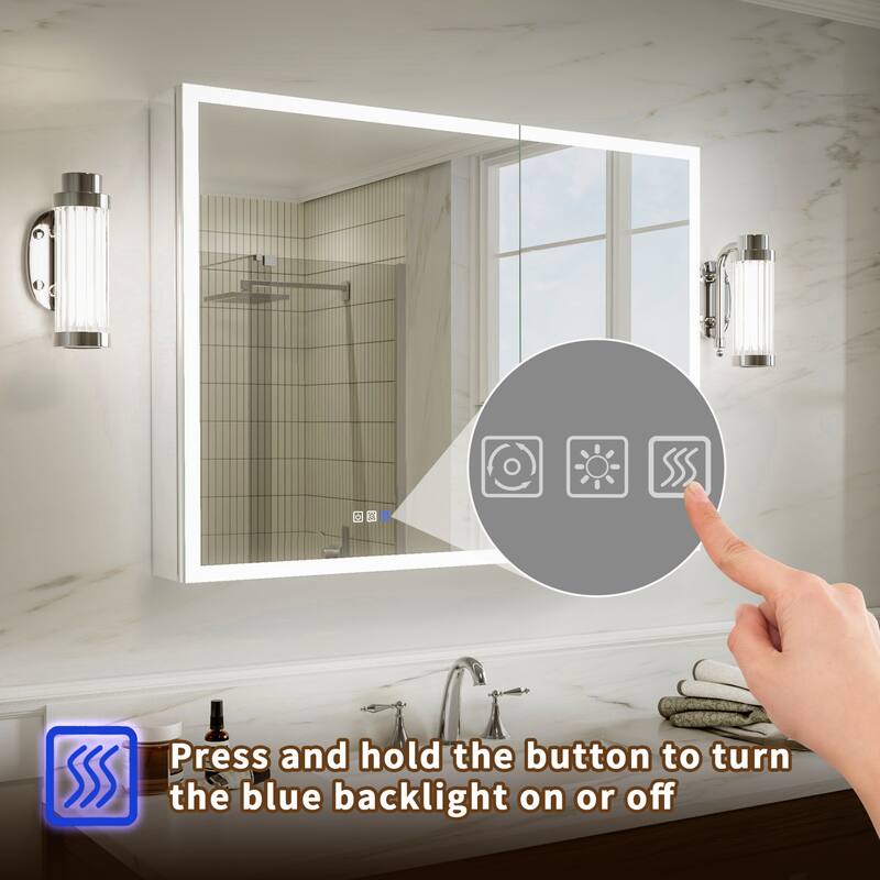 Modland 36"-48"W x 30"H LED Bathroom Medicine Cabinet Dimmable Anti-Fog,Recessed or Surface Mount