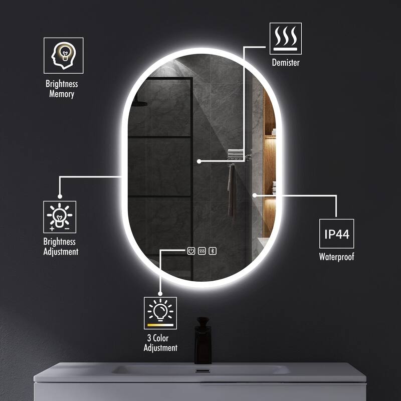 24 in. W x 36 in. H Oval Frameless LED Wall Bathroom Vanity Mirror - 24" x 36"