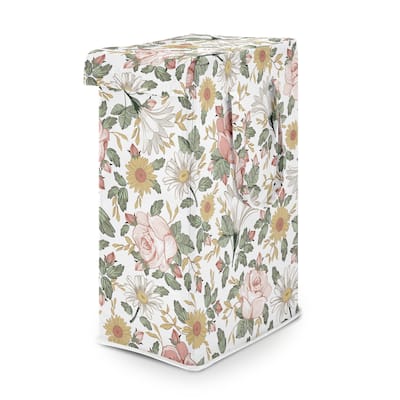 Sweet Jojo Designs Blush Pink Yellow Vintage Floral Boho Girl Foldable Laundry Hamper with Handles Bohemian Shabby Farmhouse