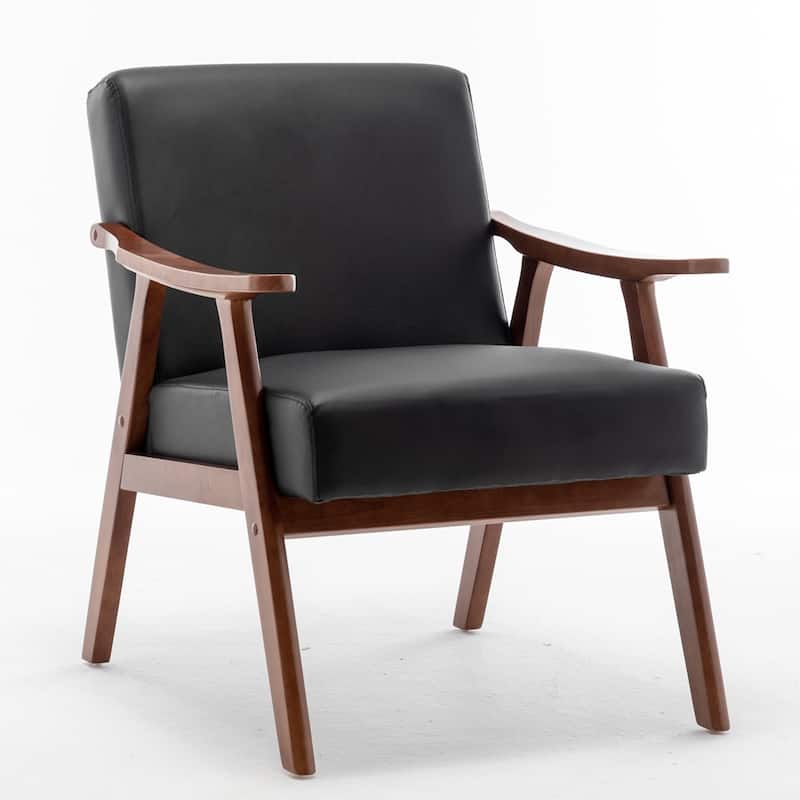 Extra-Thick Backrest Accent Chair with Solid Wood Frame - Black PU
