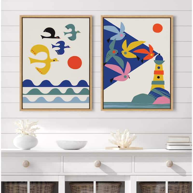 Kate and Laurel Sylvie Lighthouse Birds Canvas Art Set by Rachel Lee