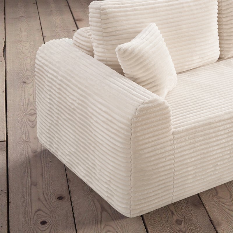 3 Seater Cloud Couch, Corduroy Boneless Sofa in a Box, Deep Seat Floor Sofa with Pillows for Living Room