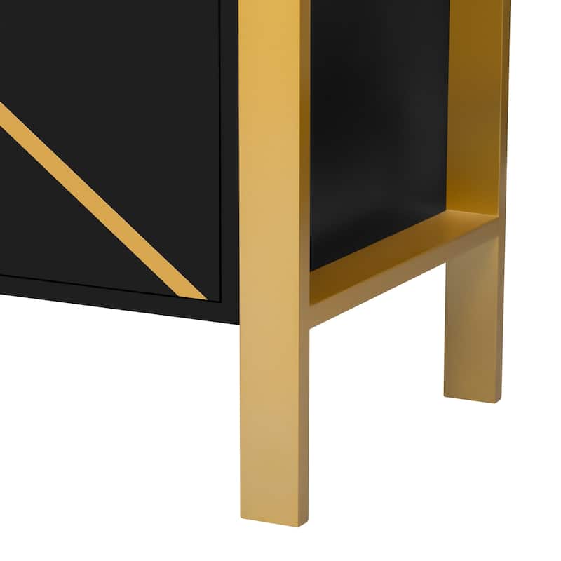 70.9" Entertainment Center TV Storage Stand for TVs up to 75", Media Console Cabinet w/ Golden Metal Legs, 2 Cabinets