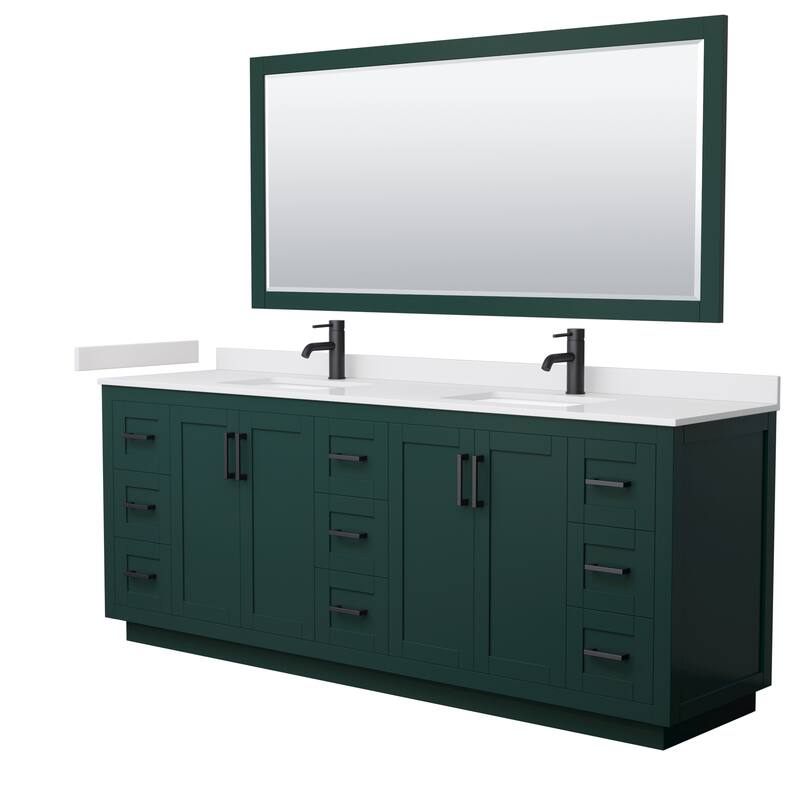 Miranda Double Vanity Set, Cultured Marble Top, 70-Inch Mirror - 84-Inch Double - Green, Black Trim, White Cultured Marble Top