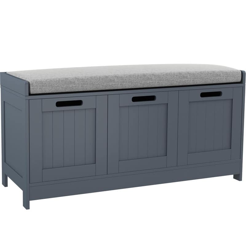 Wooden Shoe Bench with 3-Door Cabinets - 12.6"D x 35.3"W x 17.7"H