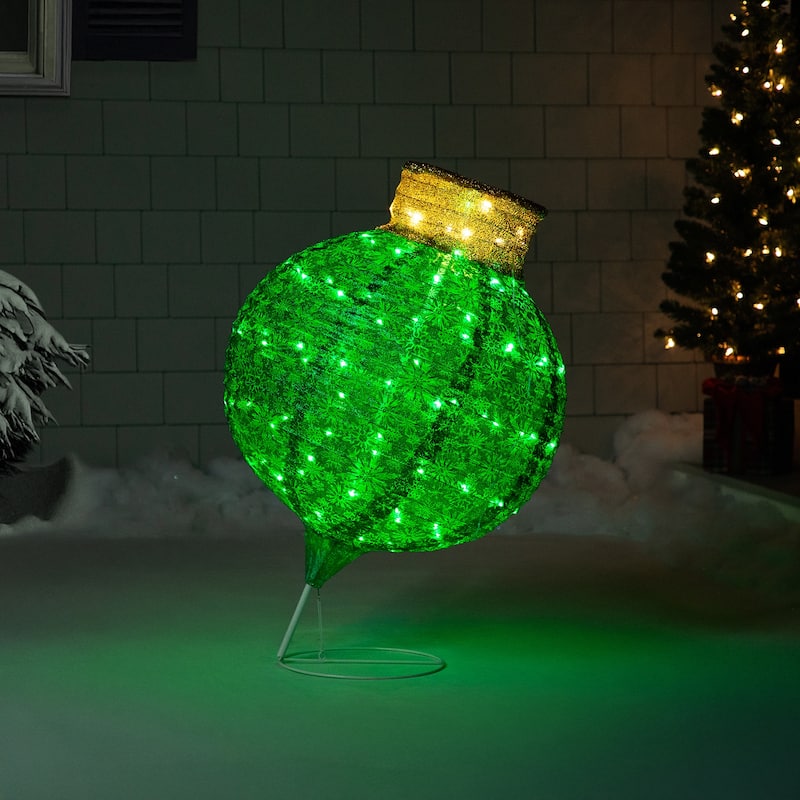 38" LED Twinkling Green Tinsel Onion Ornament Christmas Decoration