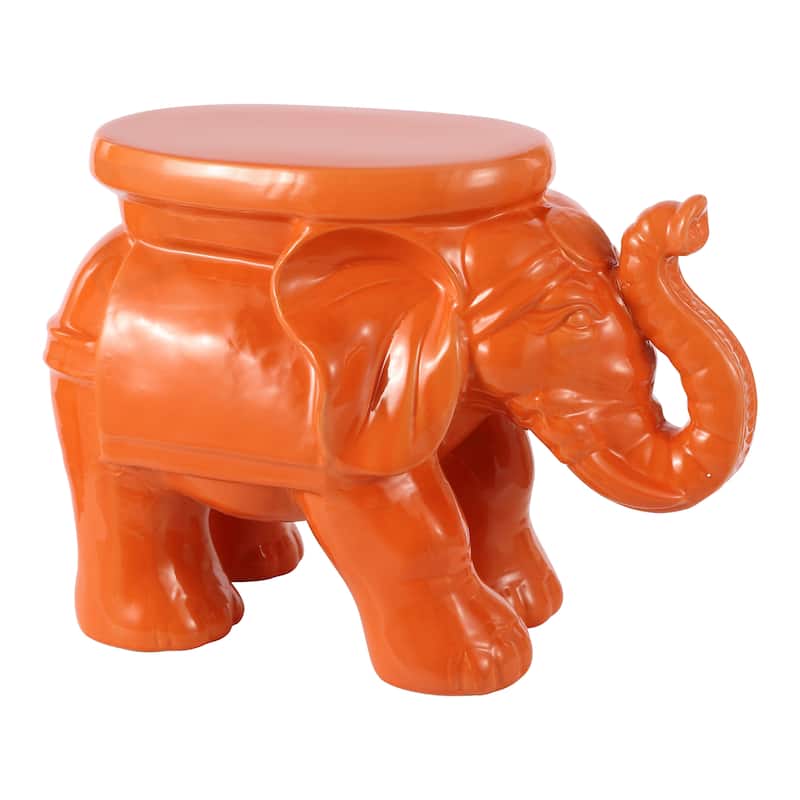 White Elephant 14.2" Ceramic Garden Stool, White by JONATHAN Y - Ceramic - Orange