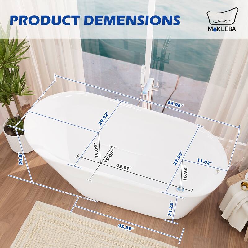 Freestanding Slipper Soaking Acrylic Bathtub with Chrome Drain and Pearl-Shape Overflow