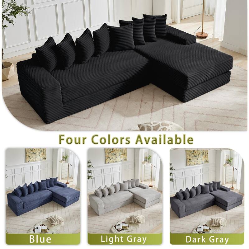 Corduroy L-shaped Chaise Sectional Sofa Convertible Sleeper Sofa Bed