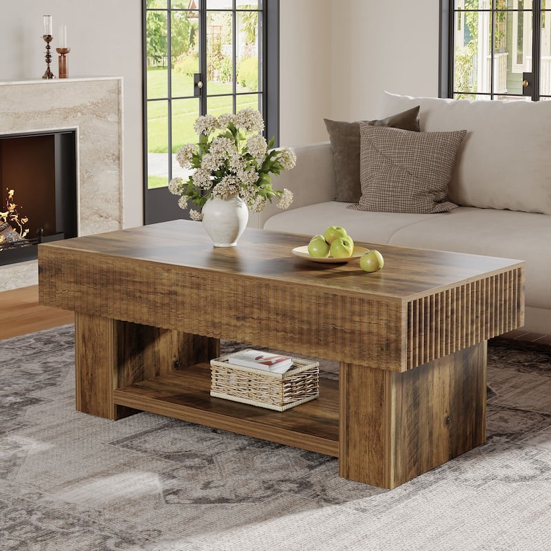 Farmhouse Coffee Table, 47-Inch Rustic Wood Center Table - Brown