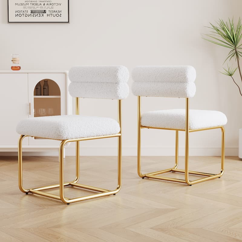 GDFStudio - Rosdale Minimalist Soft Plush Upholstered Dining Chair Set with Ergonomic Backrest and Golden Metal Legs, Set of 2