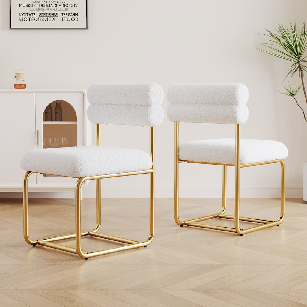 GDFStudio - Rosdale Minimalist Soft Plush Upholstered Dining Chair Set with Ergonomic Backrest and Golden Metal Legs, Set of 2