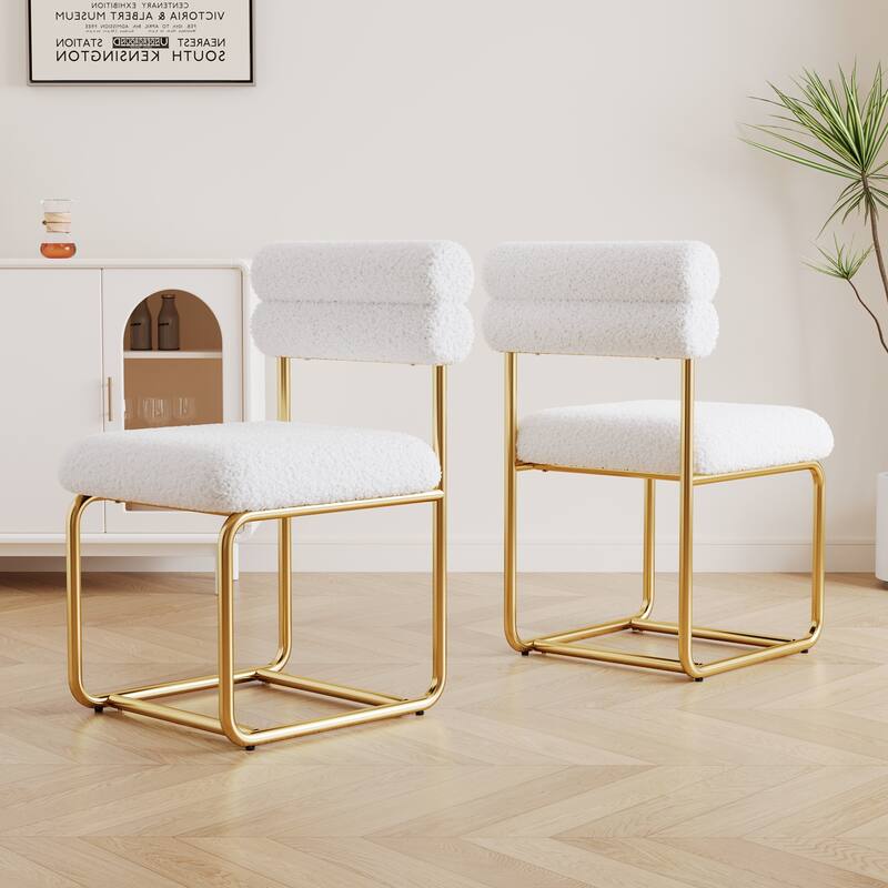 Set of 2 Dining Chairs, Upholstered Chair Side Chair with Sturdy Metal Frame - White