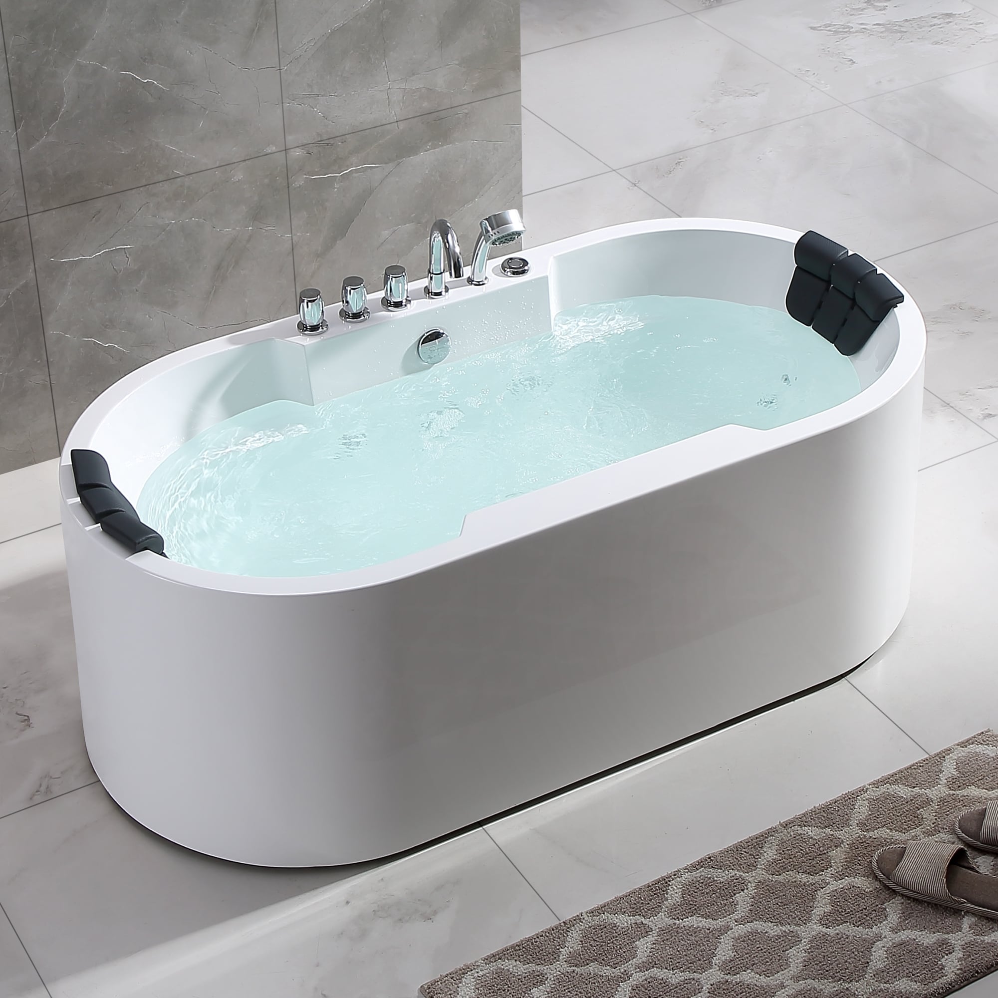 67 in Whirlpool Bathtub,Empava Jetted Tub with Heater,Hydro Massage Bathtub  with 9 Water Jets+8 Air Jets,SPA Bathtub with Waterfall,Whirlpool Tub with