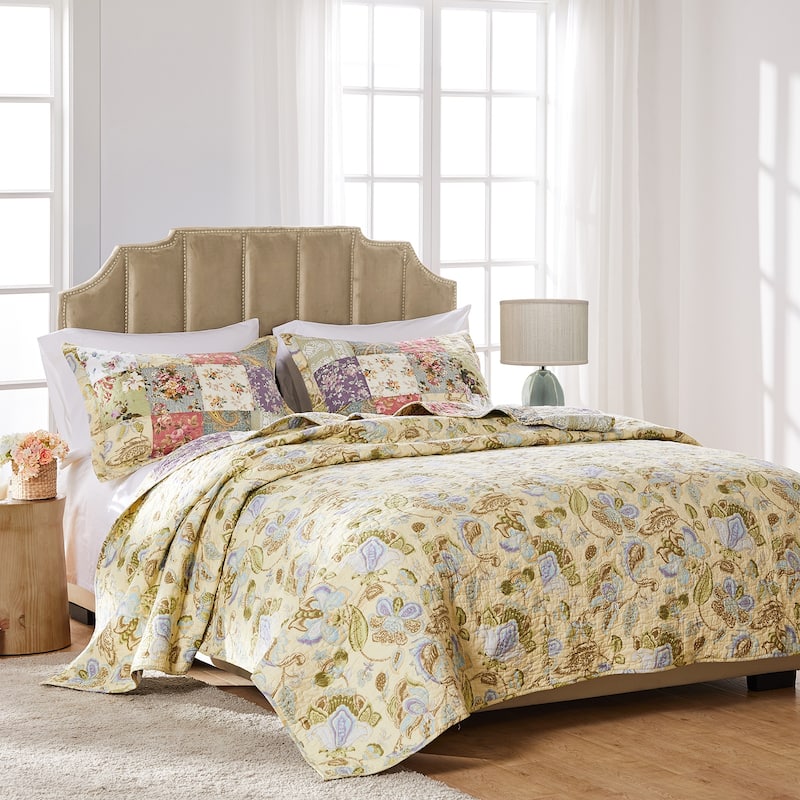 Greenland Home Fashions Blooming Prairie 100% Cotton Authentic Patchwork Quilt Set
