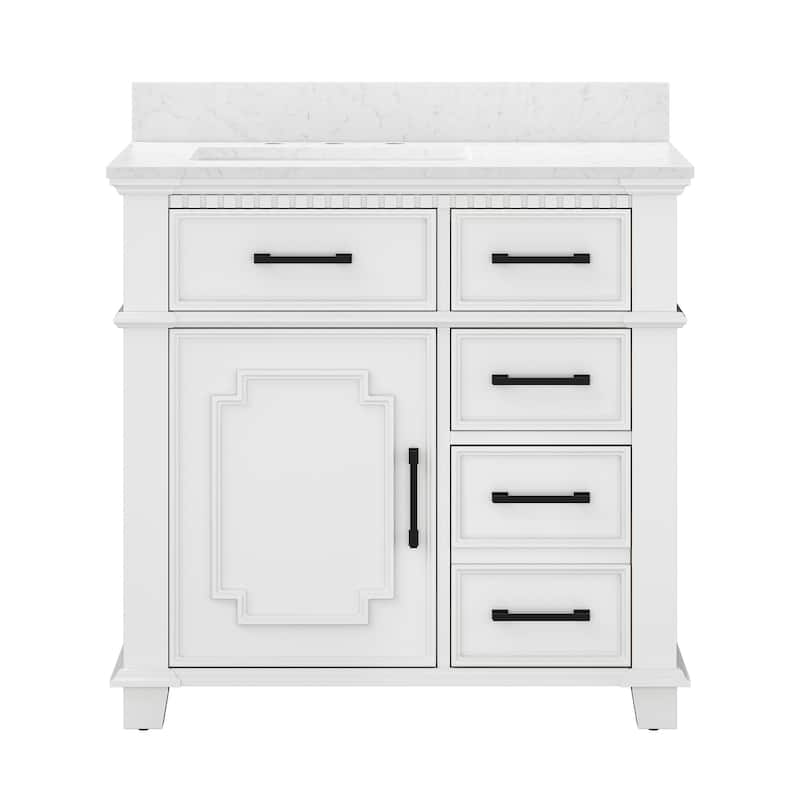 36 Inch Bathroom Vanity with Sink, Soft-Close Sliding Drawers & Cabinet, Bathroom Vanity Cabinet Set in White