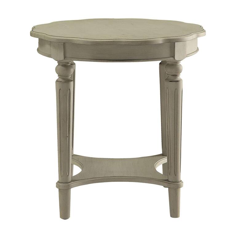 24 in. Antique White Round Wood End Table, Sturdy Build End Side Table for Living Rooms