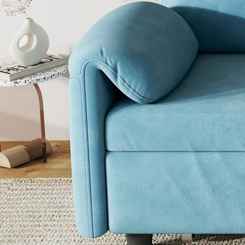 Sofa Showcase: 54" Velvet Blue Sofa Bed - A Dual-Purpose Living Room Gem with a Retractable Bed Option