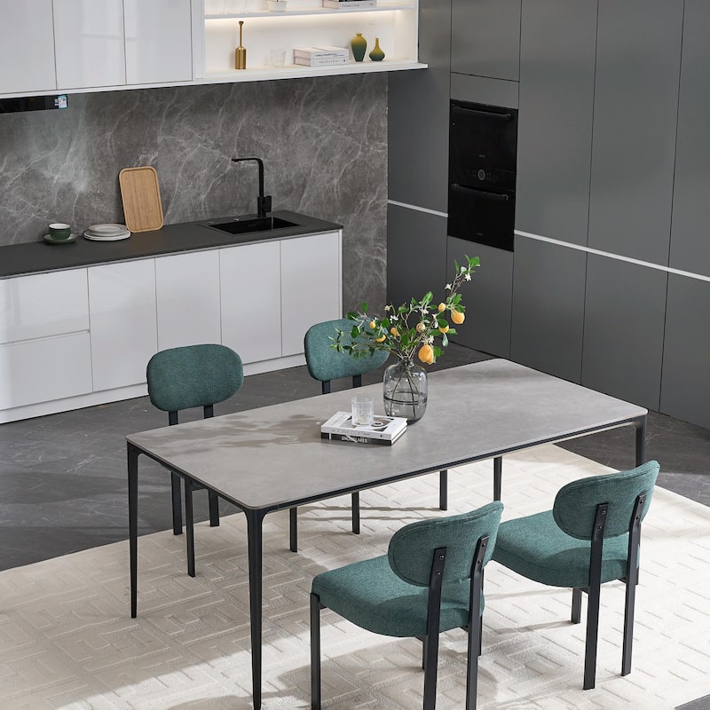 Mid-Century Upholstered Boucle Kitchen Dining Chairs with Black Metal Legs，Set of 2