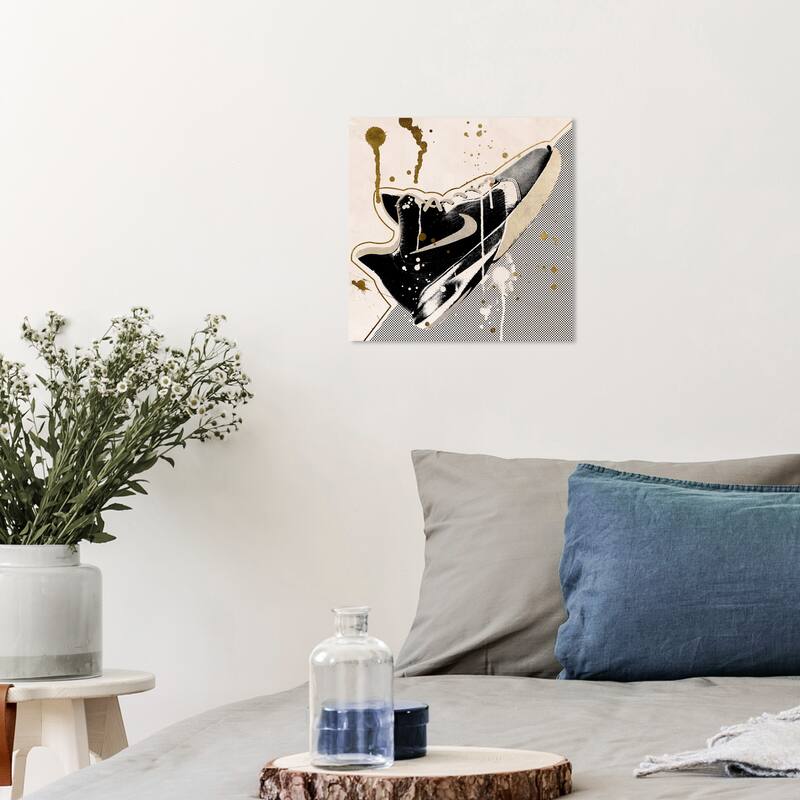 Wynwood Studio Canvas Fashion and Glam Inverted Sneaker Black and Metallic Gold Glam Wall Art Canvas Print - 12 x 12