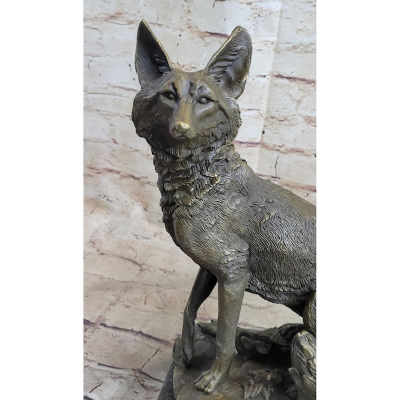 Signed Original Hot Cast Imitative Fox Shy Animal Bronze Sculpture By Williams Figurine
