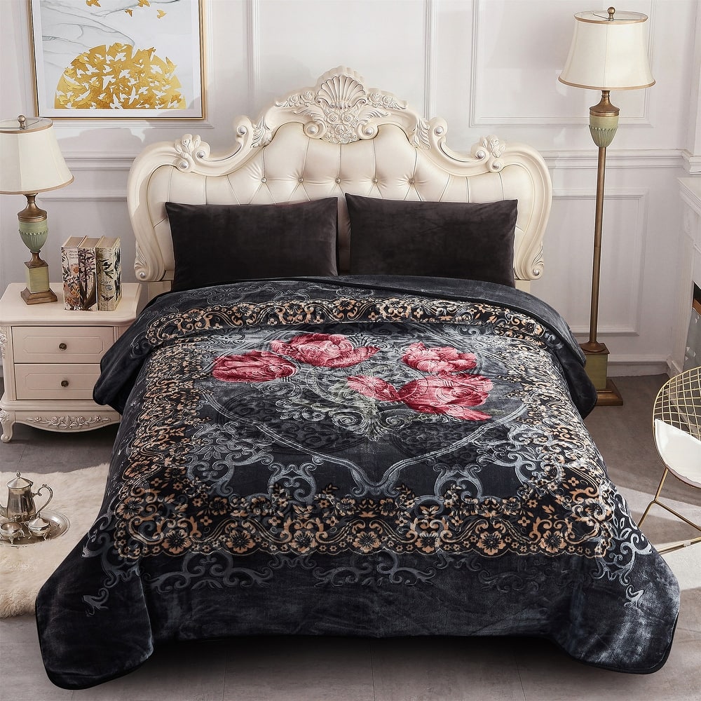 Heavy Crafted Thick Floral 9-pound Winter Fleece Blanket 85"x95"