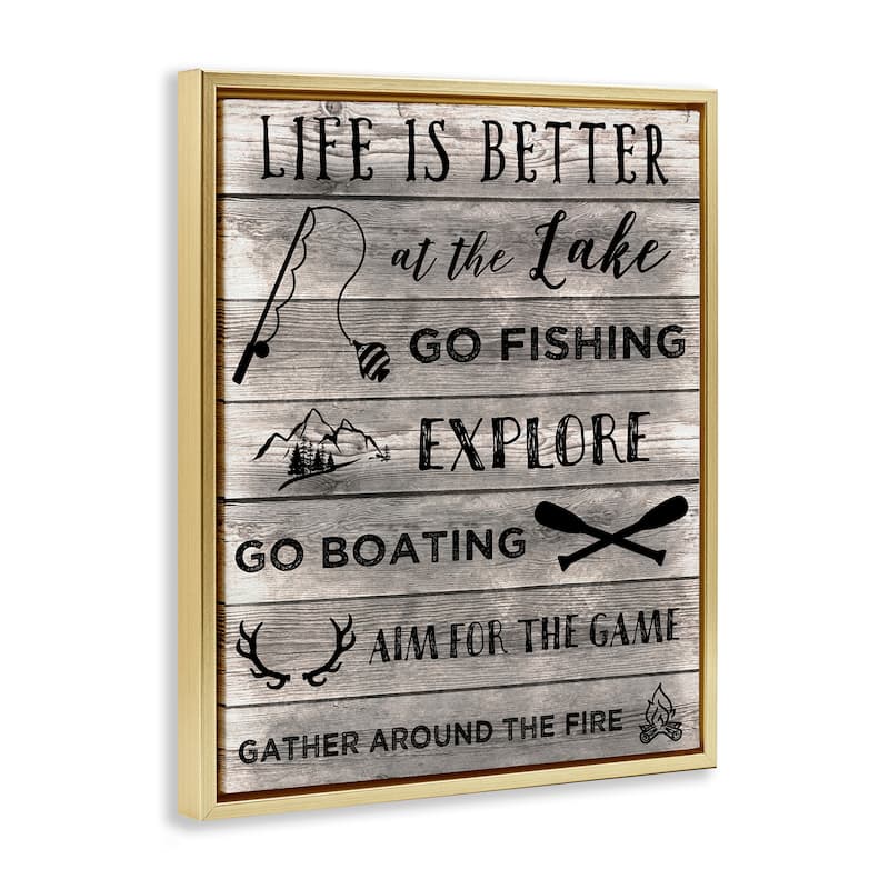Stupell Lake Activities & Phrases Framed Floater Canvas Wall Art Design By CAD Designs