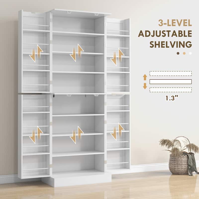 65" Kitchen Pantry Cabinet, Modern Storage Cabinet with Doors and Shelves, Freestanding Cupboard for Dining Room, White