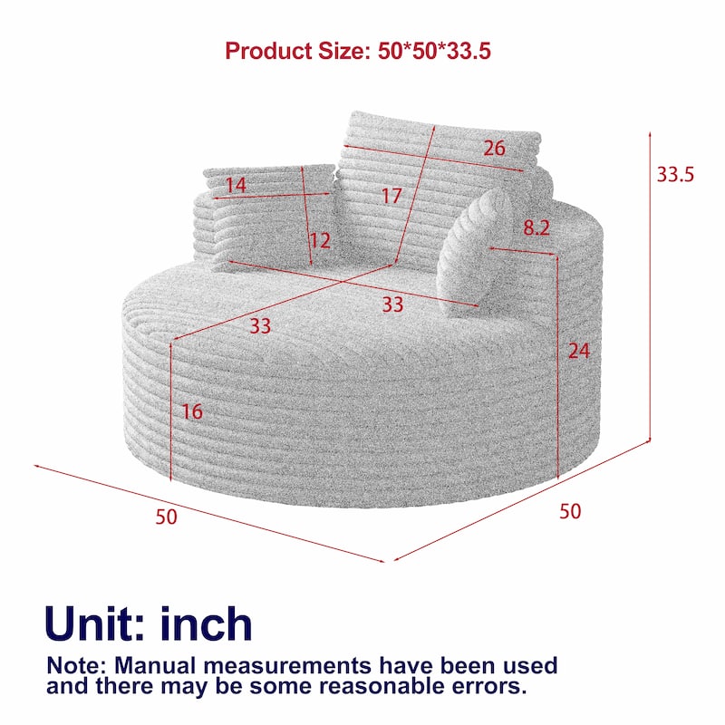 50"L Corduroy Sponge Single Sofa,No Assembly Required,Fluffy Modern Sleeper Chair (Not A Swivel Chair)