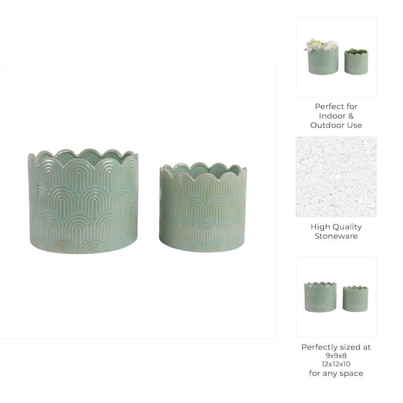 Stoneware Planters Scallop Design and Curved Rim Detail (Set of 2)